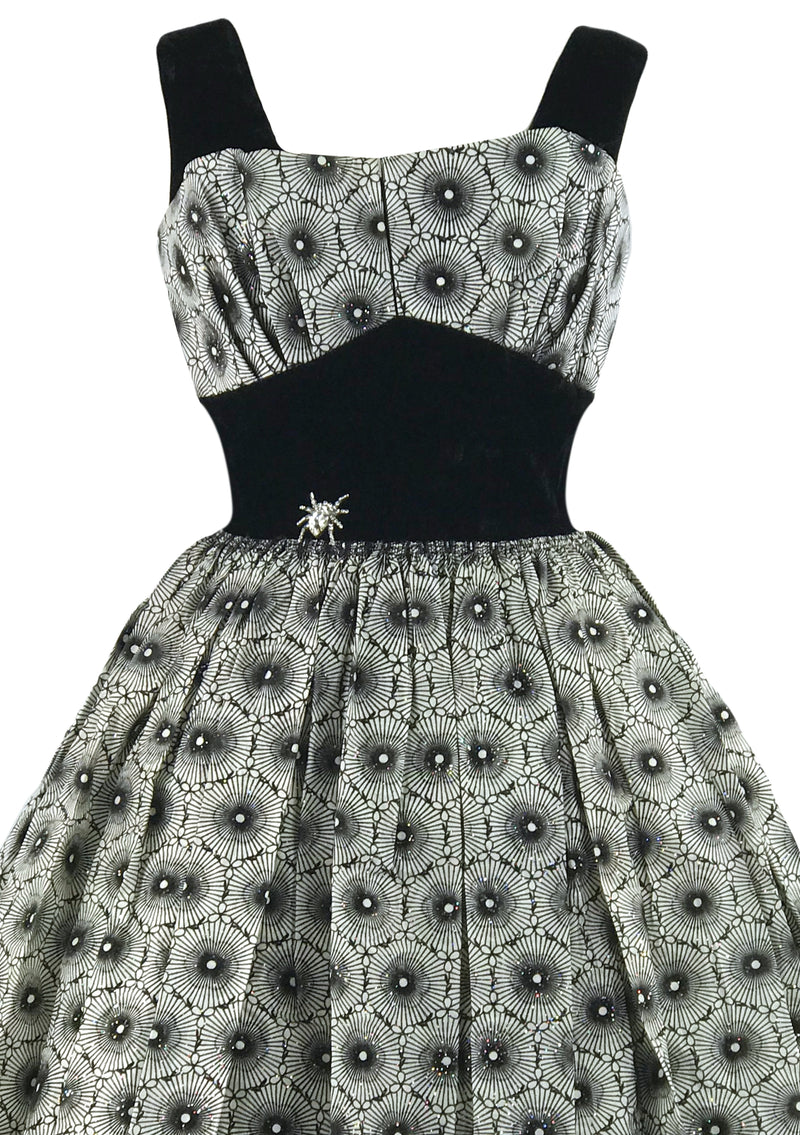 Vintage 1950s B&W Glitter Flocked Cocktail Dress- New!