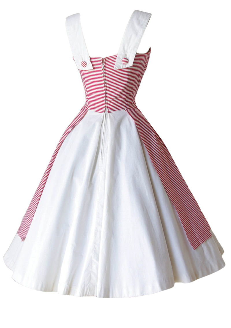 Vintage 1950s Red & White Designer Cotton Dress  - New!