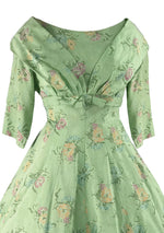 1950s Pistachio Green Cotton Floral Dress- New! (RESERVED)