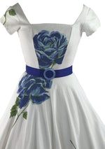 1950s Huge Blue Long Stem Roses Pique Dress - New!
