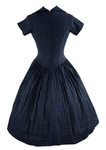 Vintage 1950s Black and Blue Plaid Day Dress- NEW!