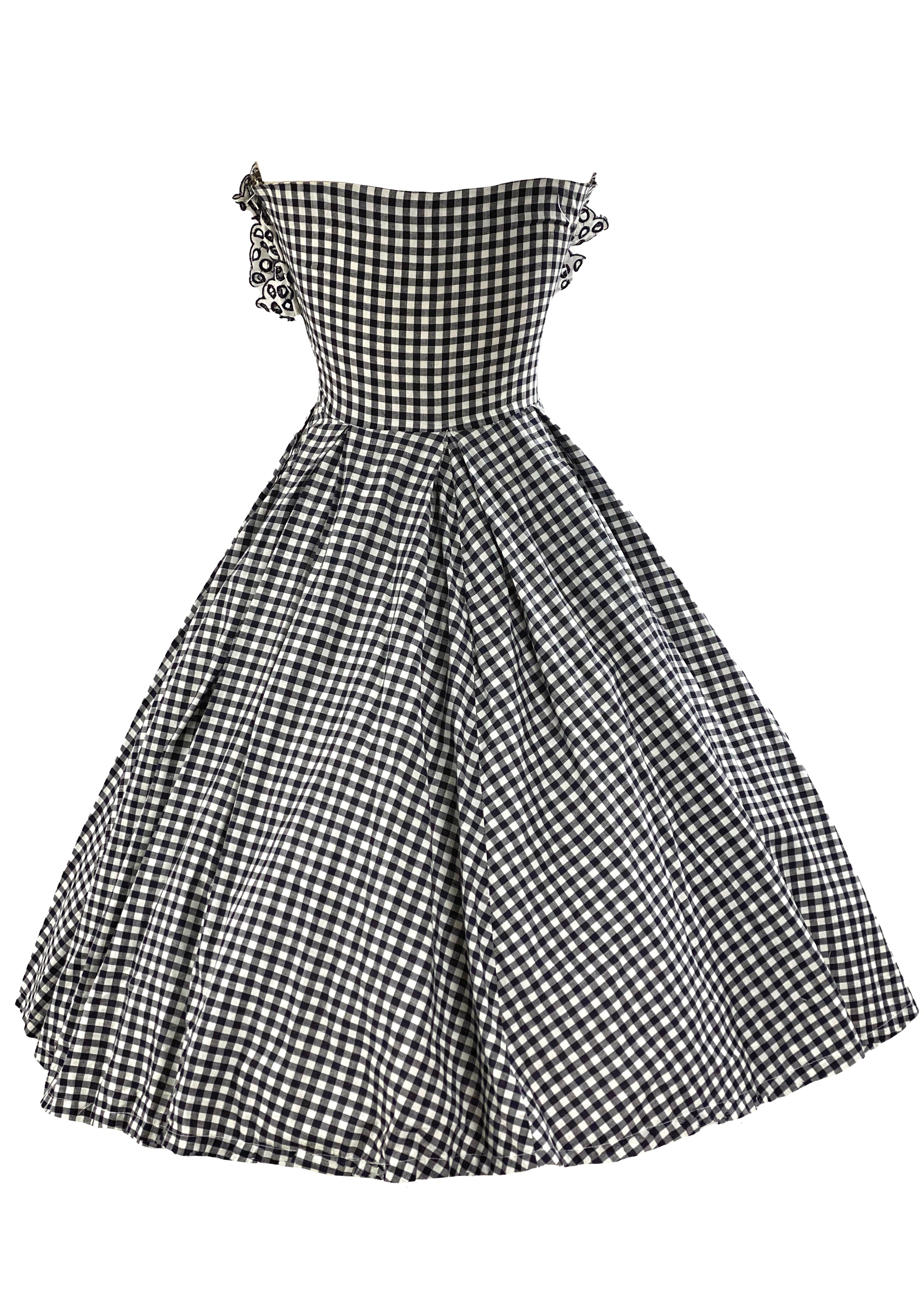 Early 1960s Black & White Gingham Cotton Dress