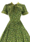 Spectacular Early 1950s Green Daisy Print Dress- New!