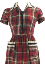 Early 1940s Plaid Cotton Sailor Dress- New!