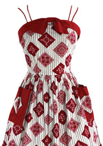 Lovely 1950s Ticking Stripe with Bandeau Squares Sundress- New!
