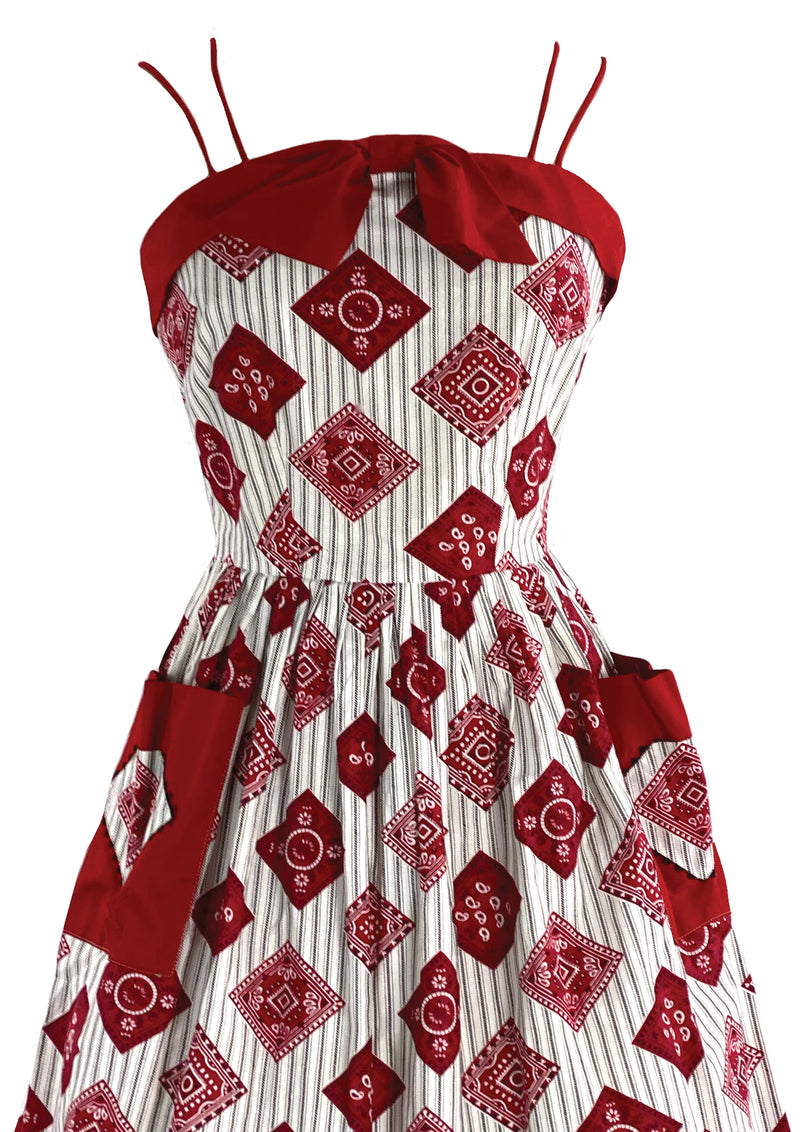 Lovely 1950s Ticking Stripe with Bandeau Squares Sundress- New!