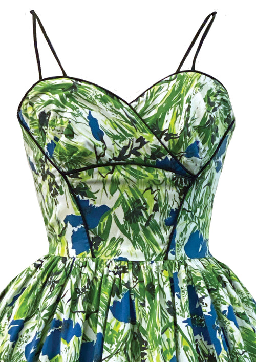 1950s Blue and Green Flora Cottonl Sundress