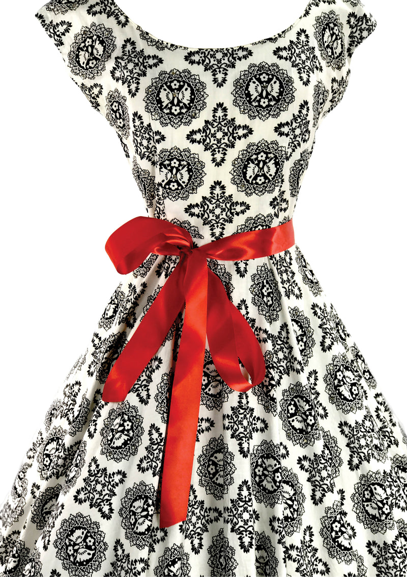 1950's Jerry Gilden B&W Medallion Print Cotton Dress - New!