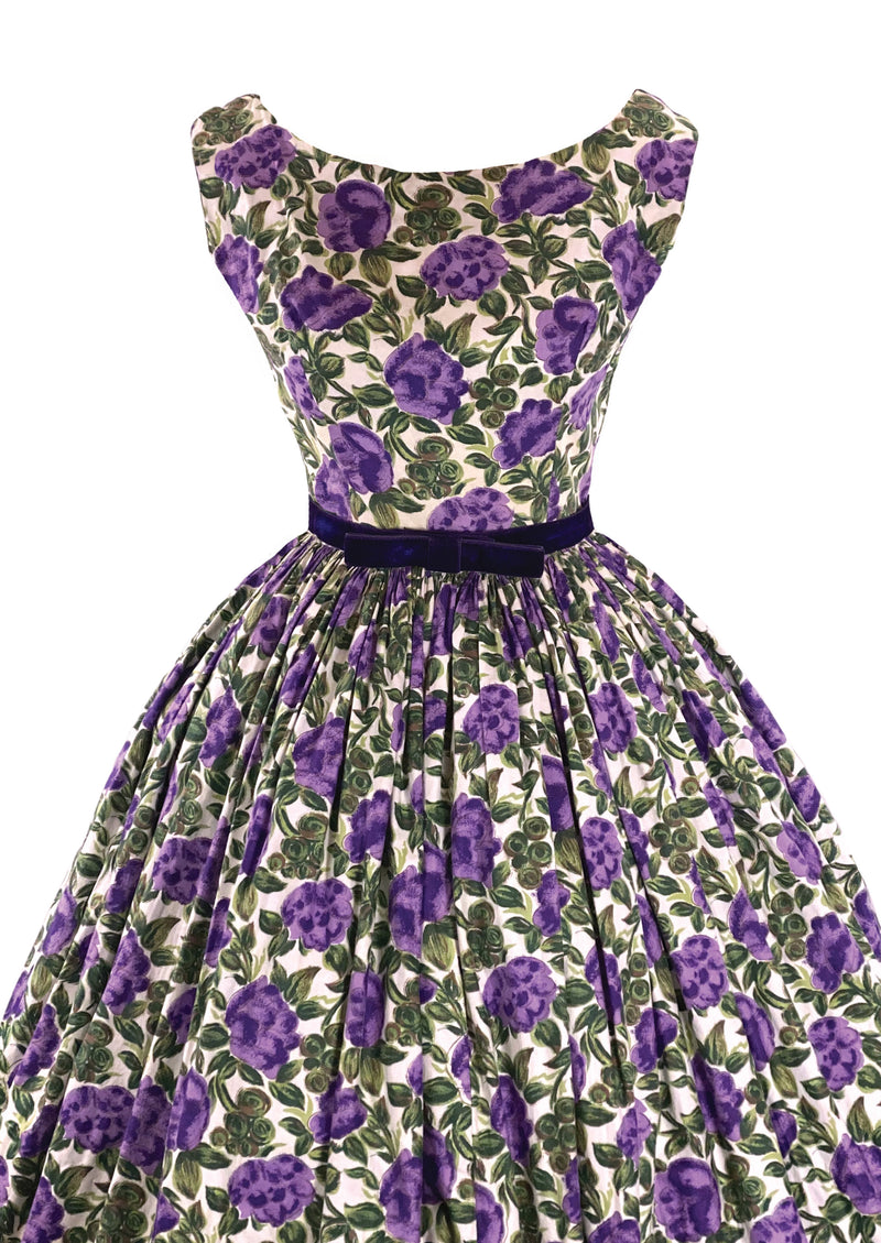 1950s Purple Floral Cotton Dress - New!