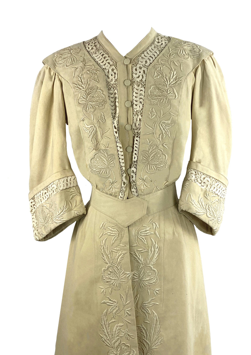 Spectacular 1900s Embroidered Cream Wool Coat- New!
