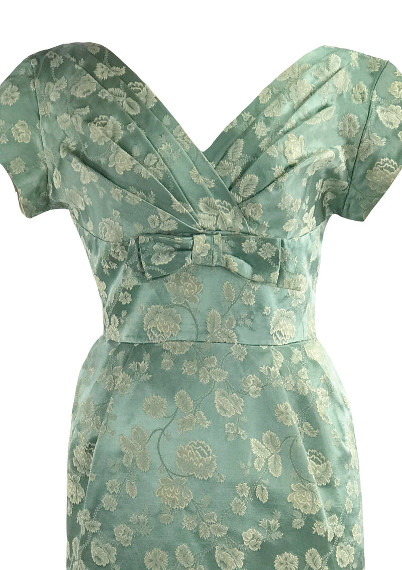 Vintage 1950s Seafoam Green Brocade Dress- New!