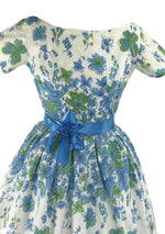 Original 1950's Sky Blue Cascading Floral Print Dress - New!