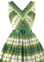 1950s Toni Todd Green Cotton Stripe Dress- New!