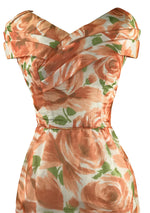 Late 1950s to Early 1960s Orange Roses Wiggle Dress - New!