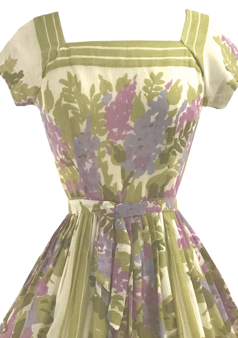 1950s Jerry Gilden Designer Lilac Border Floral Dress- New!