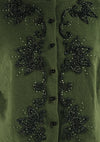 Vintage 1950s Olive Wool Beaded Cardigan - New!