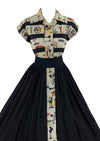 Stunning 1950s Black Primitive Art Print Cotton Dress - NEW!