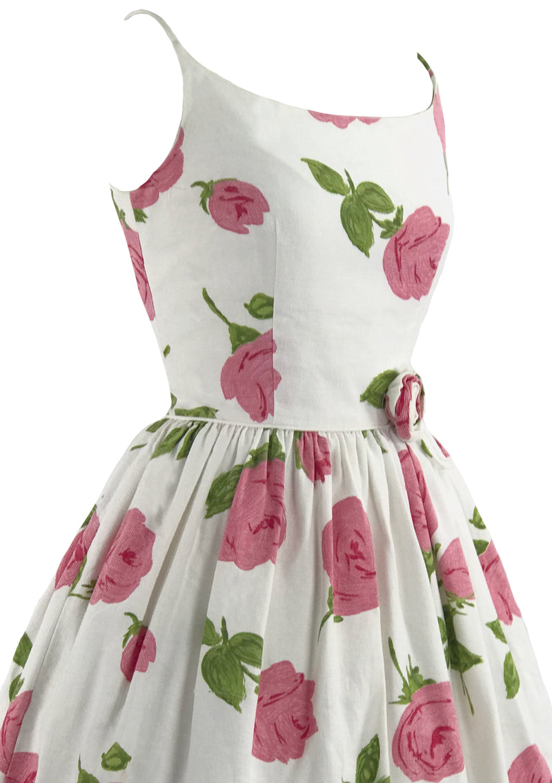 Vintage 1950s Pink Roses Pique Cotton Sundress- New! (ON HOLD)