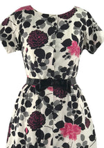 Vintage 1950s Hot Pink & Black Roses Cotton Dress- New!