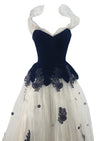 Vintage 1950s Black Velvet & Ivory Tulle Party Dress - New!
