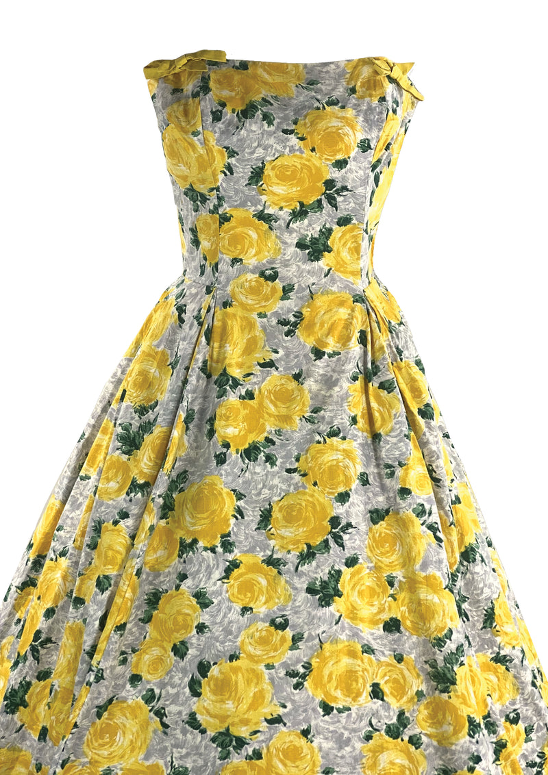 1950s Yellow Roses Cotton Horrockses Dress- New!