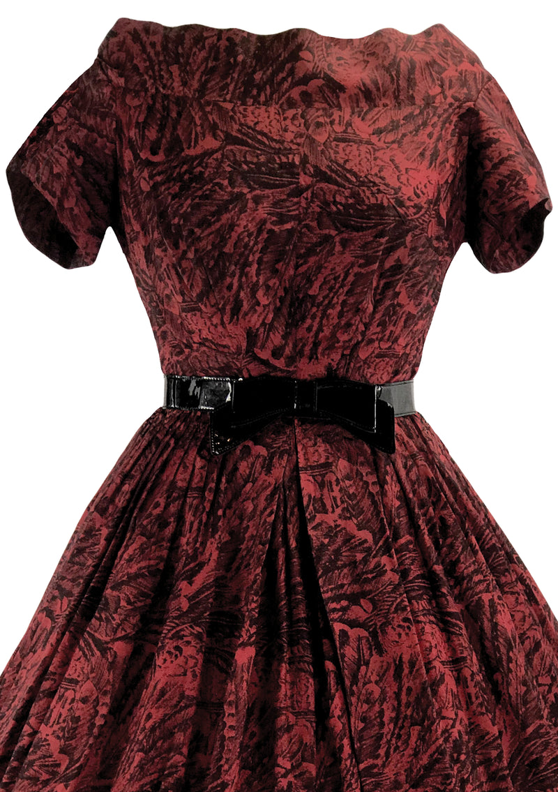 Late 1950s Brick Red & Black Swiggle Dress- New!