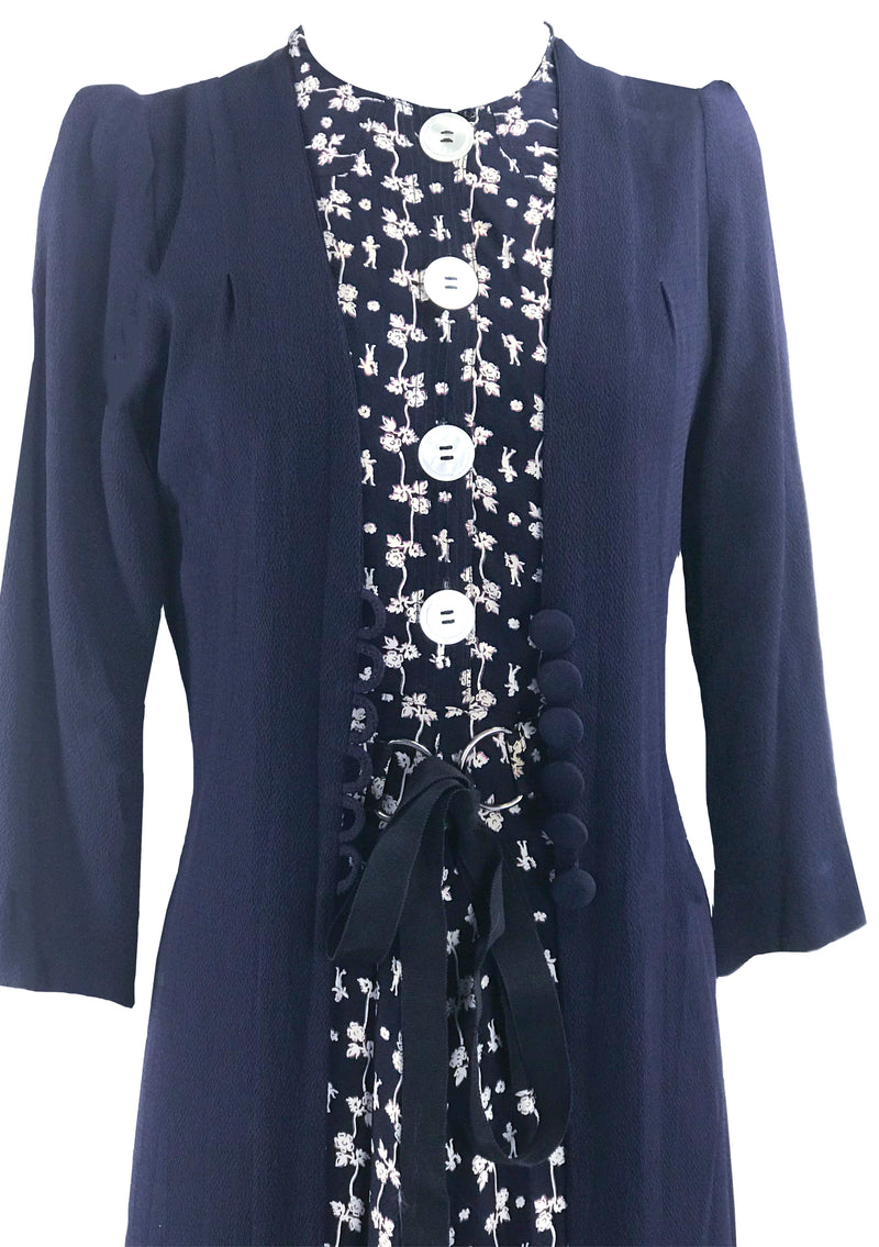 Vintage 1940s Blue Rayon Dress & Coat Ensemble - New!