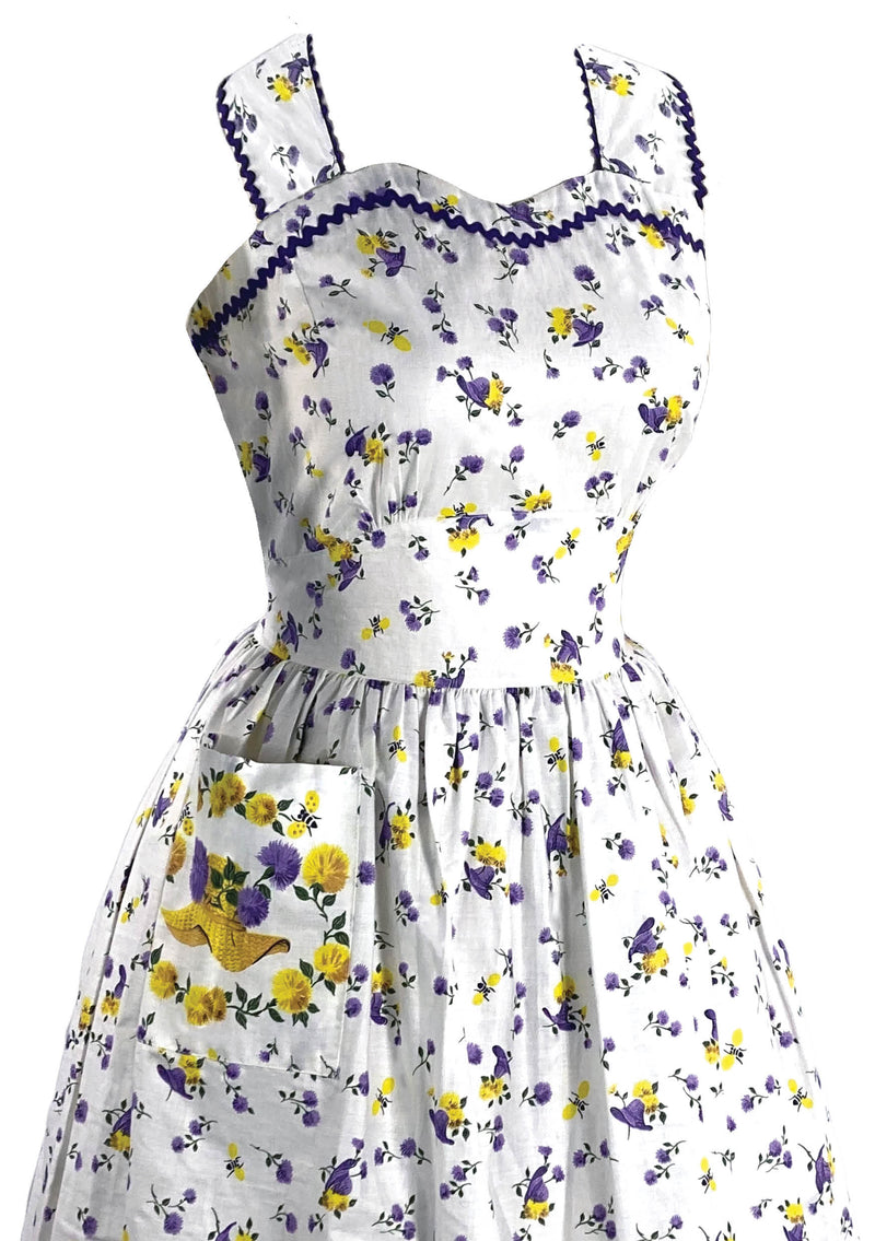 Late 1950s Garden Theme Novelty Print Dress- New!