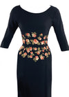 1950s Black Rayon Crepe Designer Dress with Appliqués- New! (SOLD)