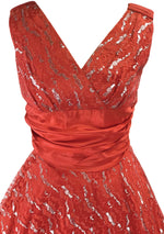 1950s Red Lace Dress with Silver Thread - New!