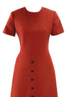 Vintage 1960s Brick Red Wool Designer Dress- New!