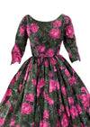 Late 1950s Early 1960s Magenta Roses Silk Dress - New!