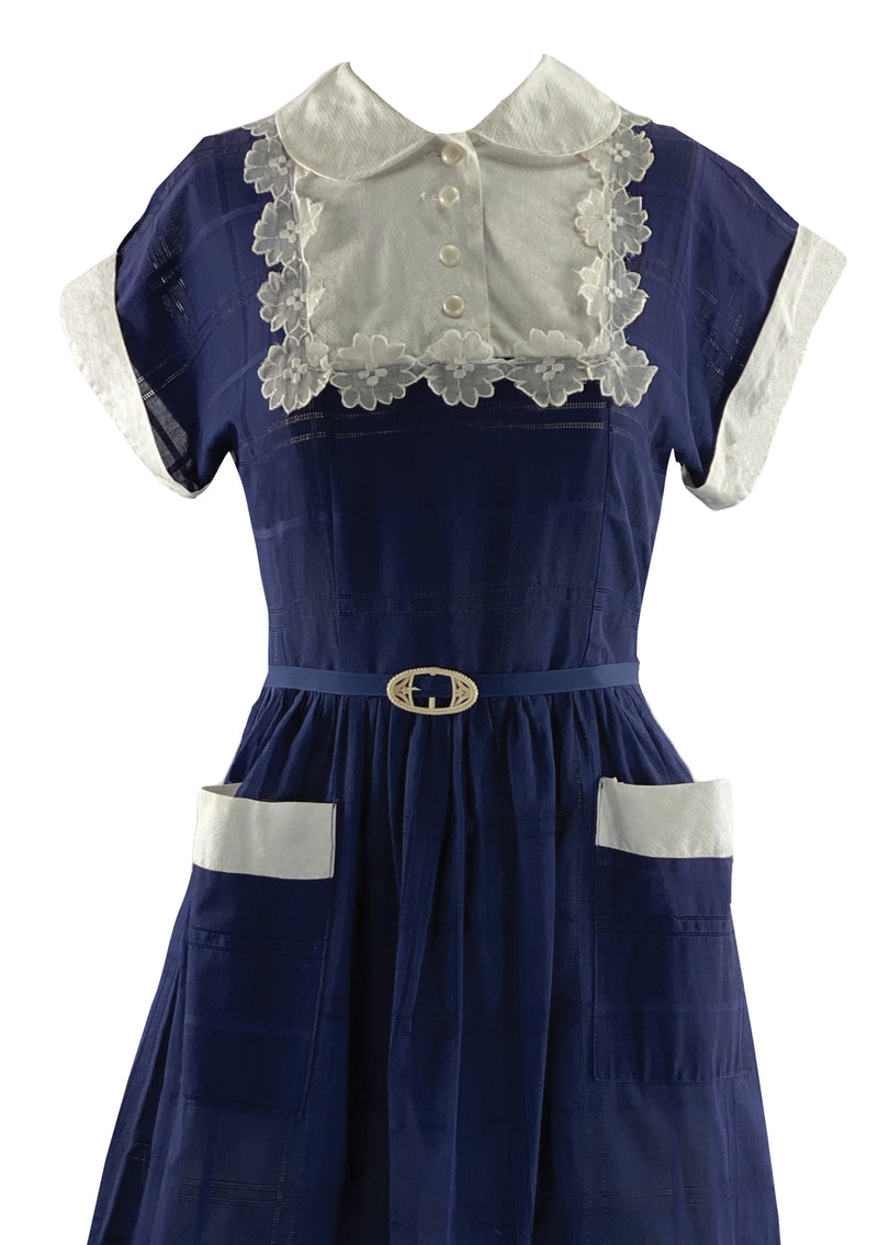 Late 1940s Early 1950s Royal Blue Cotton Dress - New!