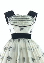 Vintage 1950s B&W Flocked Chiffon Party Dress - New!