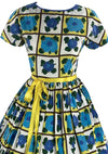 Late 1950s Early 1960s Blue and Yellow Floral Dress- New!