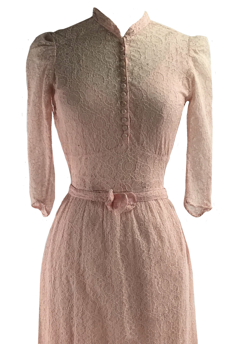 Beautiful Late 1930s Pink Cotton Lace Dress- New!