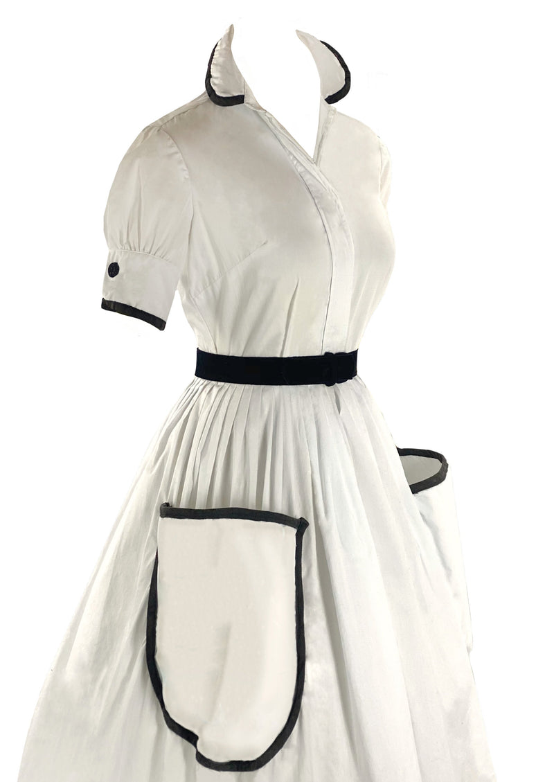 Late 1950s to Early 1960s White Cotton Dress- New!