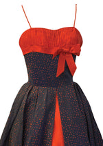 Late 1950s to Early 1960s Red & Blue Taffeta Dress- New!