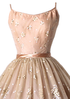 1950's Peach Painted Floral Chiffon Party Dress- New !