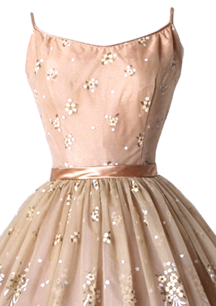 1950's Peach Painted Floral Chiffon Party Dress- New !