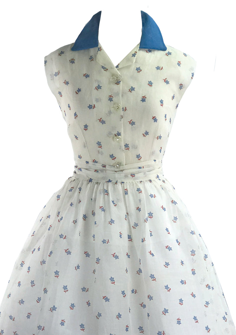 1950 Organdie Dress with Pine Trees Border Print  - New! (RESERVED)