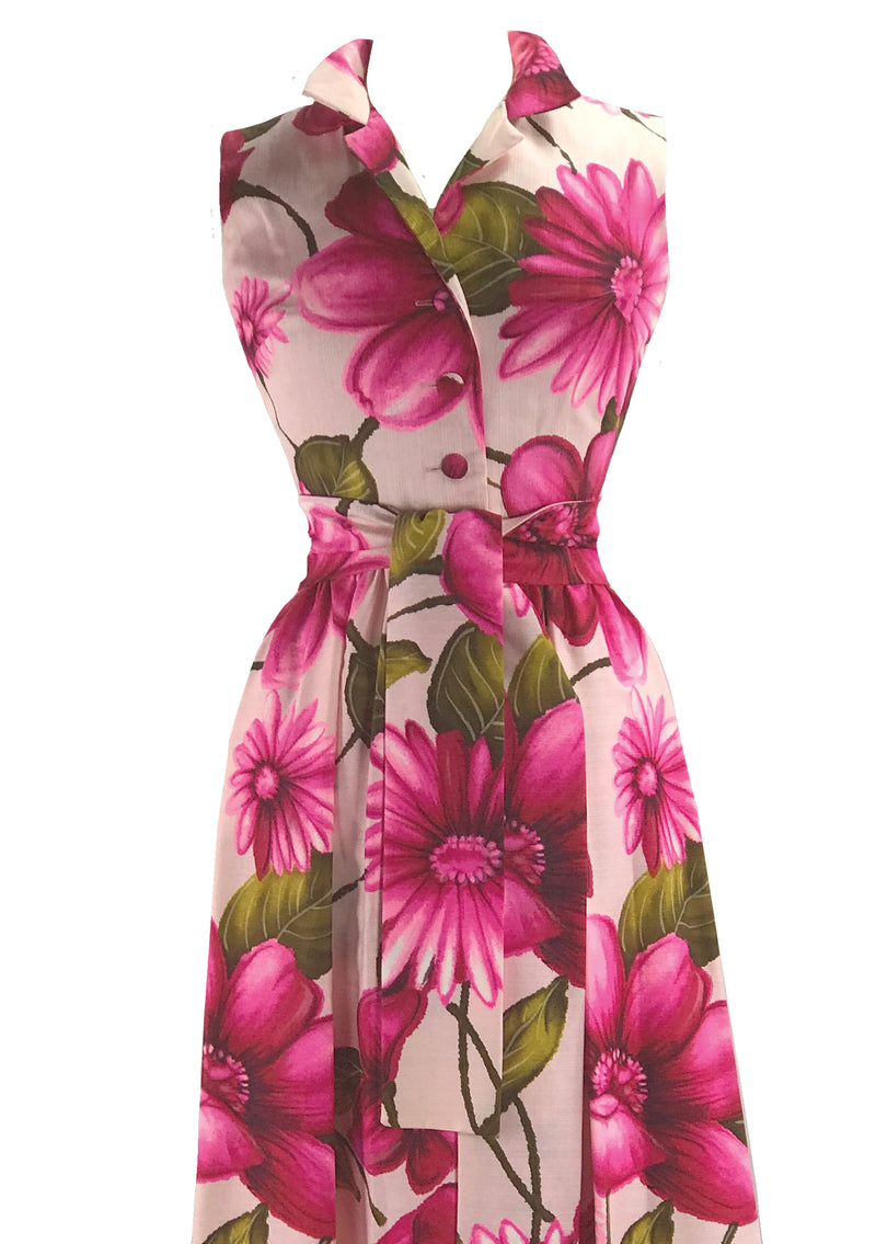 Striking 1960s Pink Floral Maxi Dress- New!