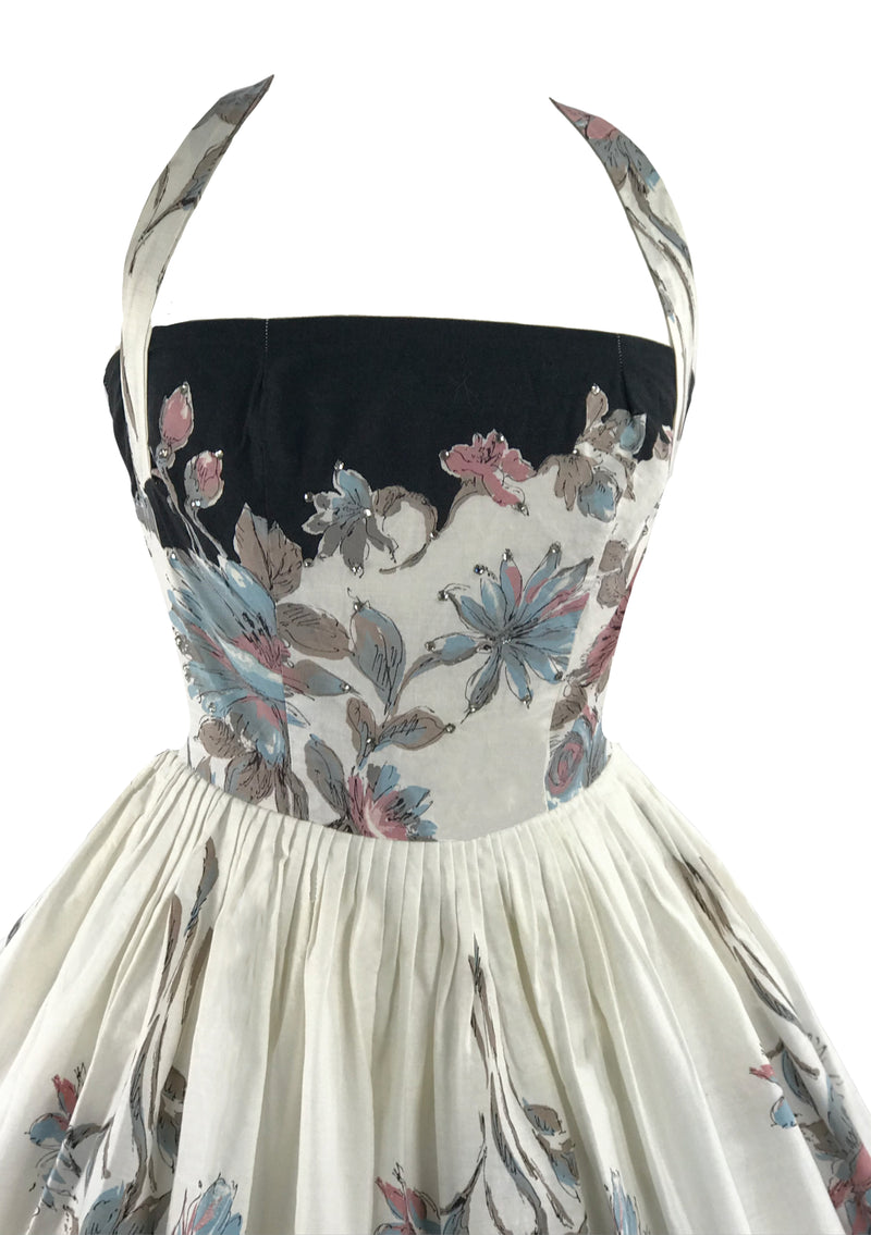 Vintage 1950s Floral Halter Border Print Dress- New!
