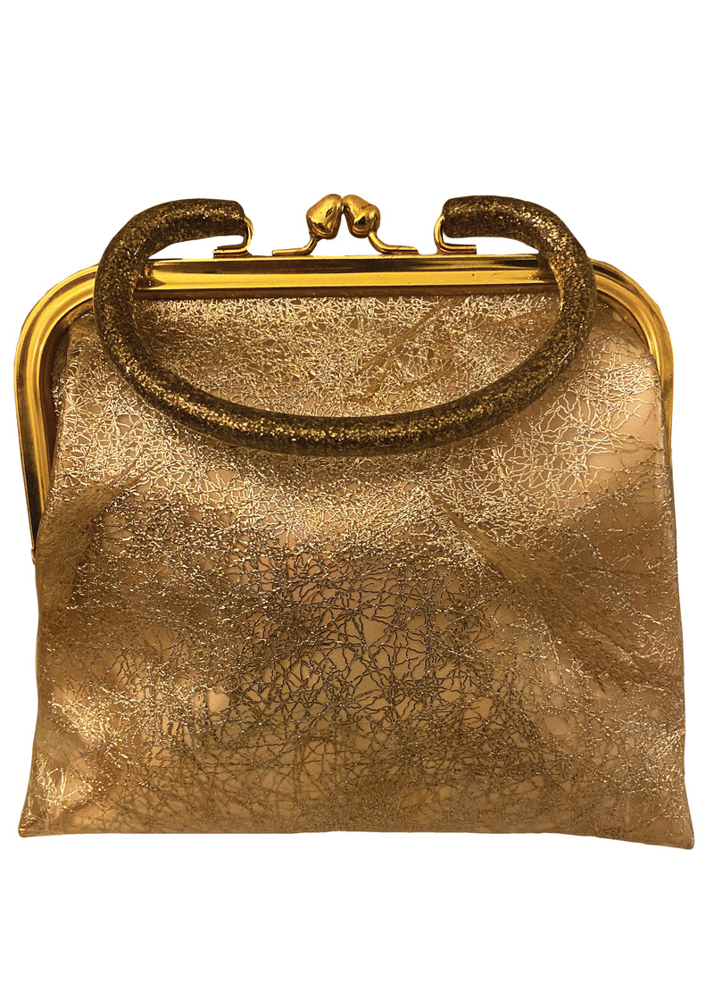 Late 1950s to Early 1960s Gold Glitter Vinyl Purse - NEW!