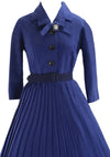 Gorgeous 1950s French Blue Wool Dress - New!