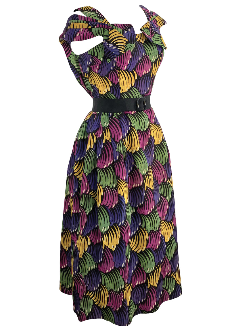 Vintage 1940s Novelty Print Silk Taffeta Dress - New!