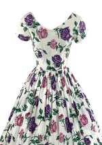 1950s Horrockses Designer Pink & Purple Roses Dress- New!