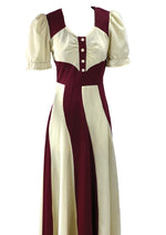Vintage 1970s Burgundy & Cream Colour Block Maxi Dress - NEW!
