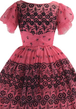Stunning 1950s Pink Flocked Party Dress- New!