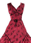 Vintage 1950s Cranberry Red Flocked Taffeta Dress- New!